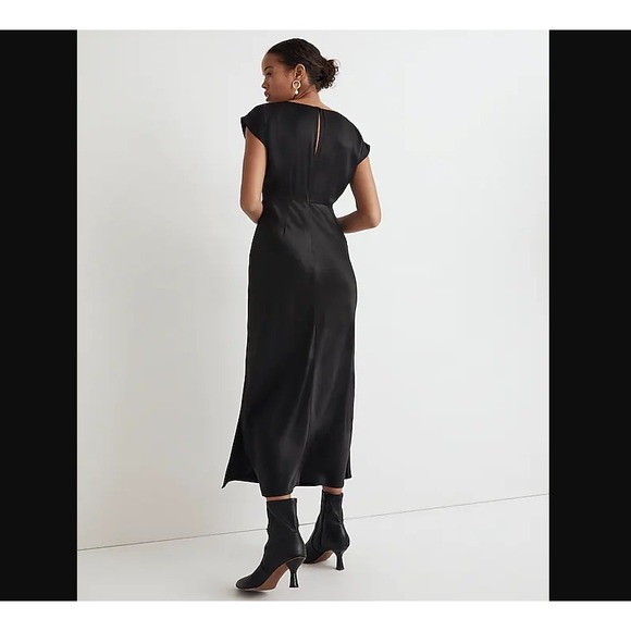 Madewell NEW NWT Womens 6 Black Wide V Neck Midi Dress High Slit - Picture 3 of 8